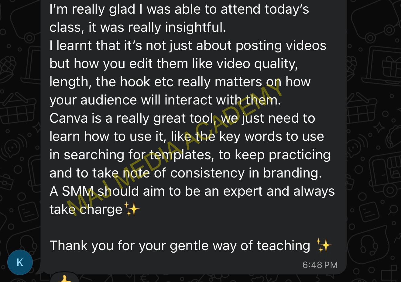 Student review of the training overview
